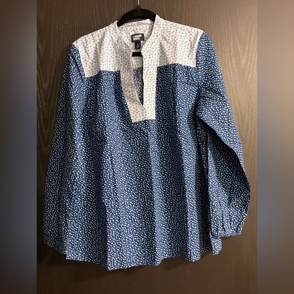 Lands' End Blue and White Printed Long-Sleeve Tunic